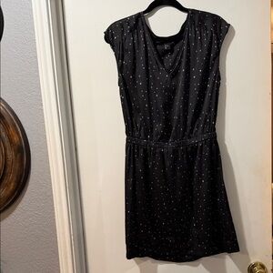 H&M Black Mini Dress v neck with White Stars 8 silk